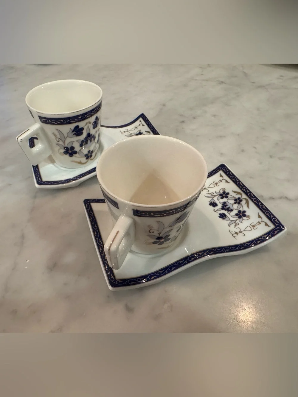 Lavin Espresso/Turkish Coffee Cup & Saucer Set with Blue Floral Motif, Set of 2
